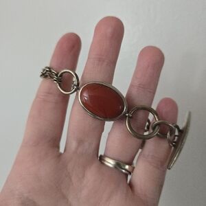 ELLE 925 Sterling Silver Carnelian? Vintage Toggle Bracelet